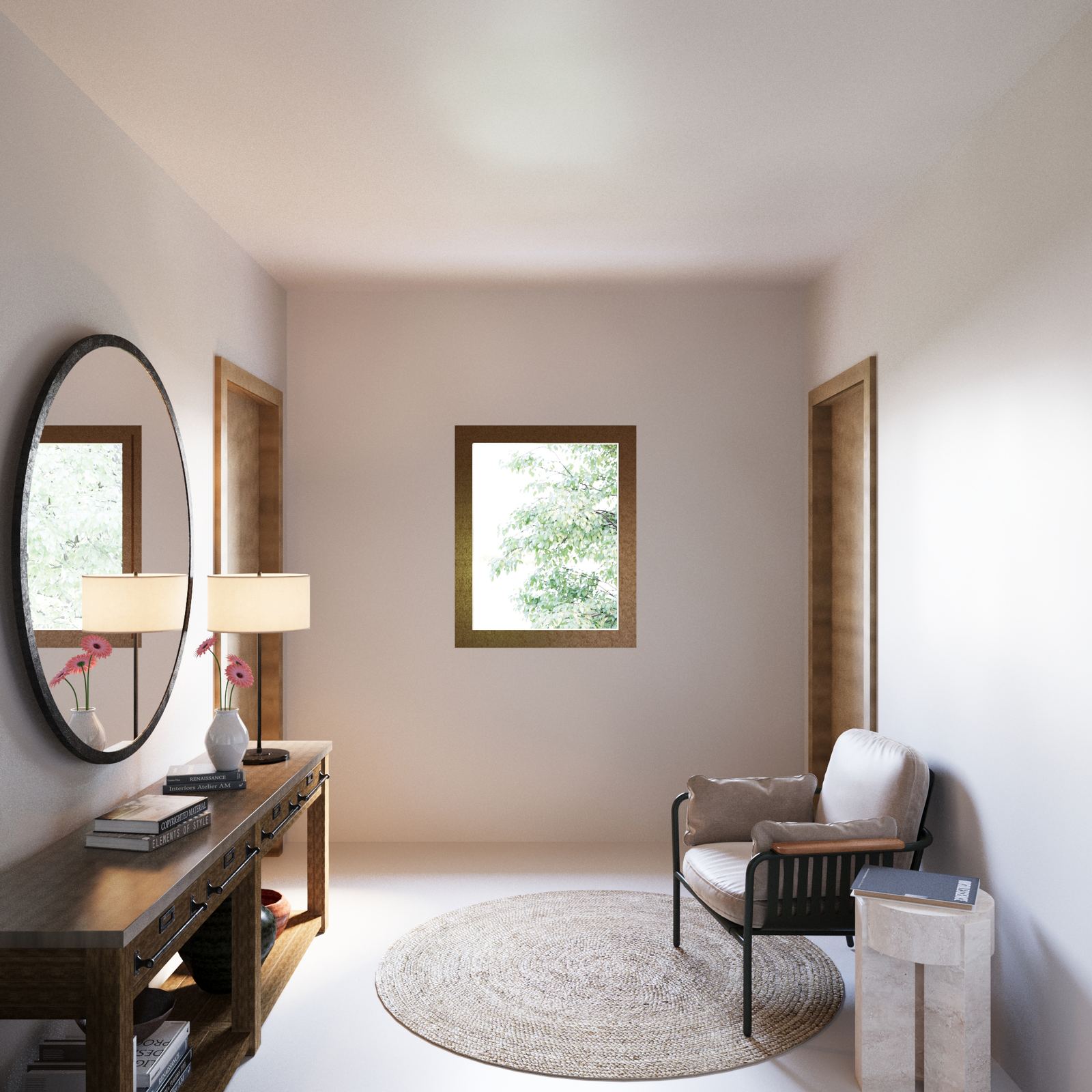 Bedroom corner with natural light.