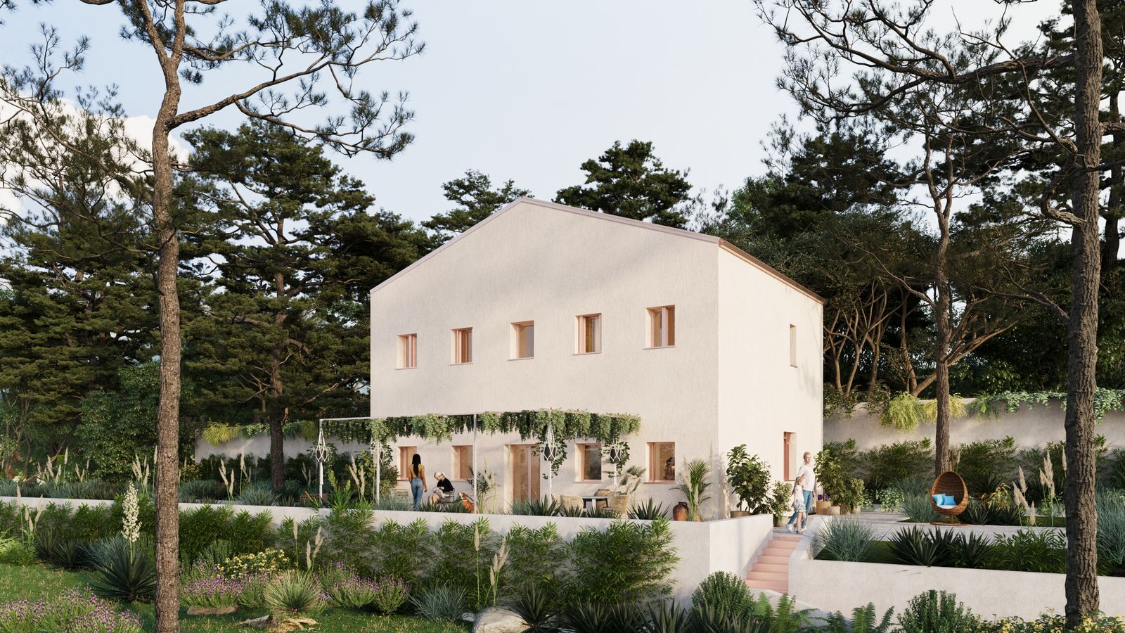 Rural Mediterranean villa in natural landscape.